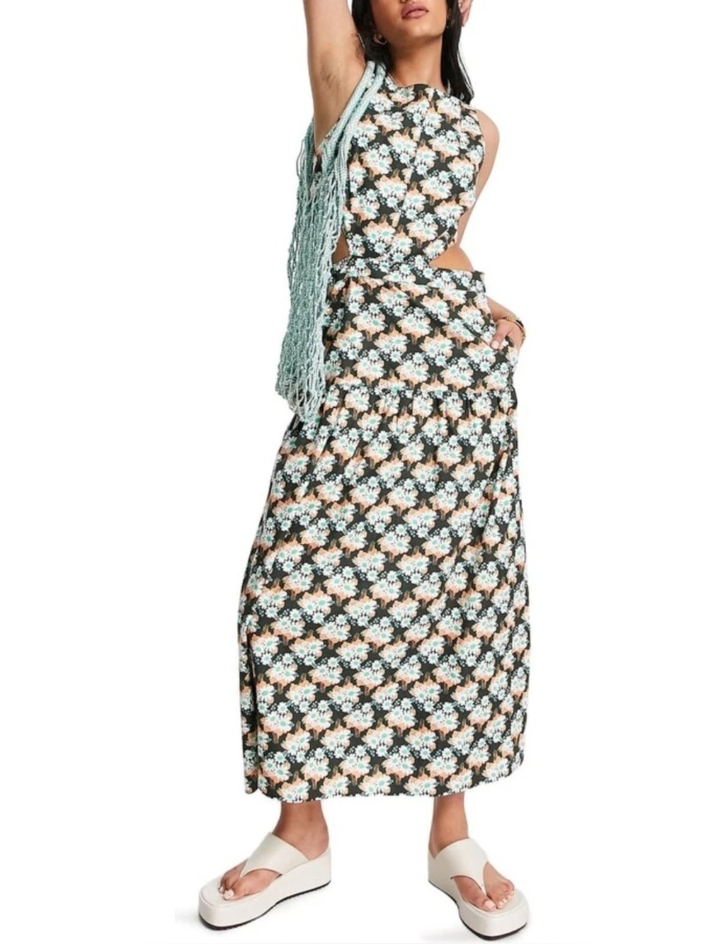 Topshop - Daisy print cutout midi dress
